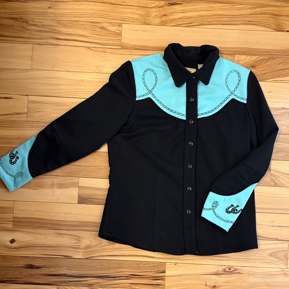 Scully Black and Turquoise Western Shirt with Beading (small)